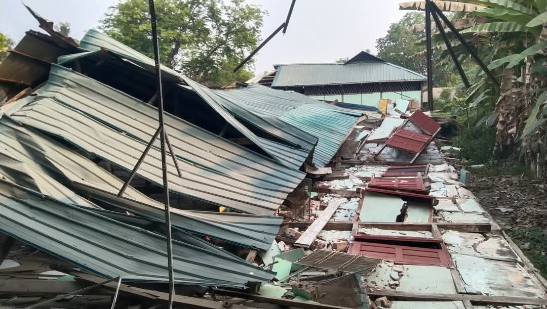 A collapsed building in Myanmar