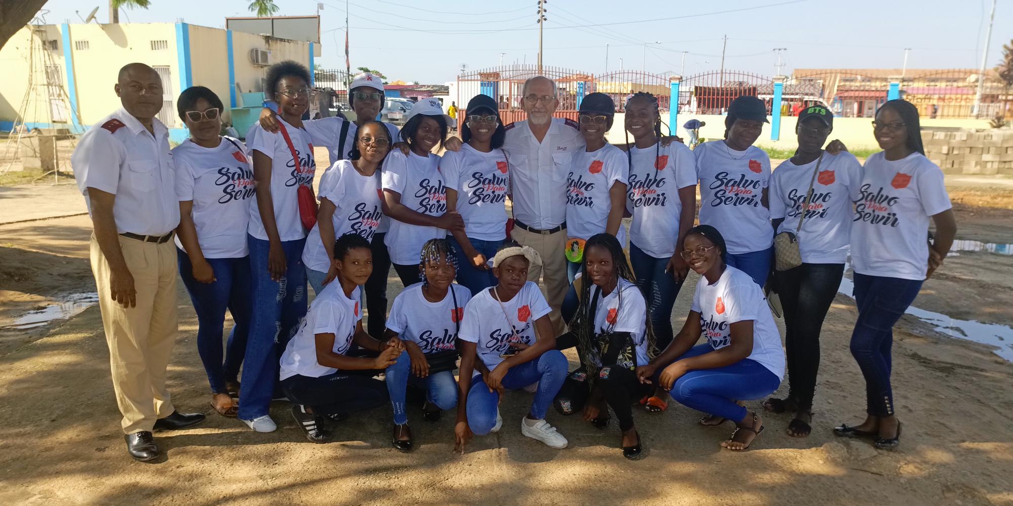 A big group wearing Salvation Army t-shirts